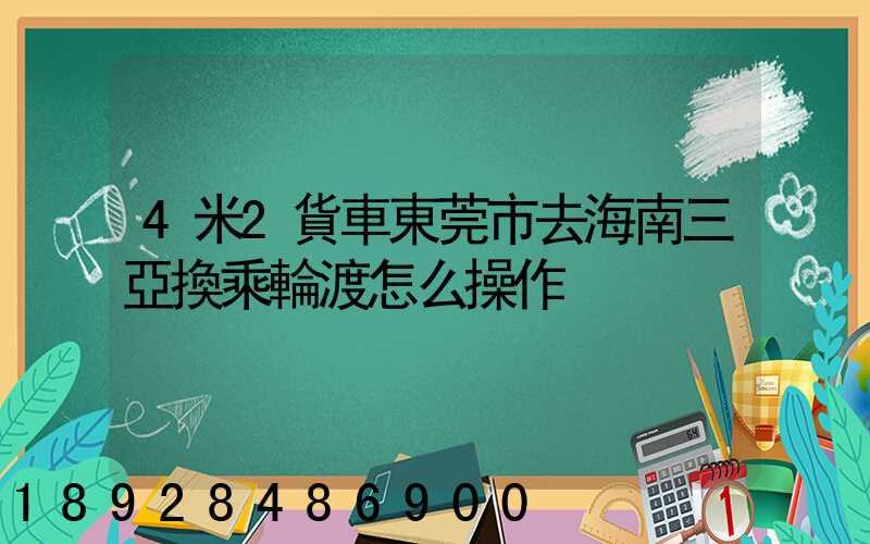4米2貨車東莞市去海南三亞換乘輪渡怎么操作