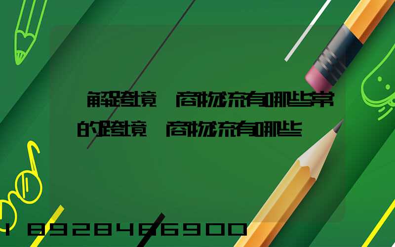 講解跨境電商物流有哪些常見的跨境電商物流有哪些